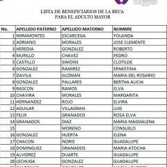 Lista de personas con discapacidad y adultos mayores beneficiadas con beca: Dif