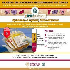 Exhorta IMSS a las personas recuperadas de covid a donar plasma de forma altruista