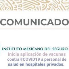 COM. Inicia aplicación de vacunas contra COVID-19 a personal de salud en hospitales privados