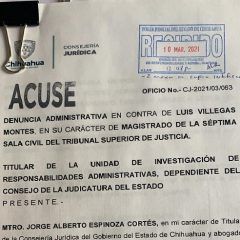 Denuncia Consejería Jurídica a magistrado Villegas Montes ante Consejo de la Judicatura del Estado