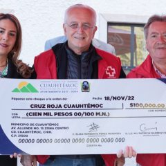 Dona Municipio de Cuauhtémoc $100,000.00 a la Cruz Roja