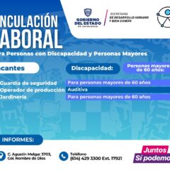 Presenta Grupos Vulnerables vacantes laborales para personas mayores o con discapacidad.