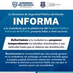 Informa SSPE caída del sistema REPUVE a nivel nacional