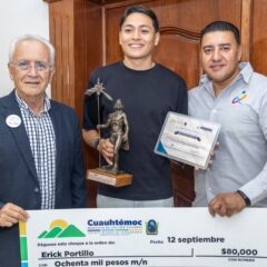 Atleta olímpico Erick Portillo recibe reconocimiento en su natal Cuauhtémoc