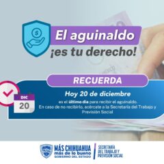 Recuerda Secretaría del Trabajo que hoy es el último día para recibir el aguinaldo.