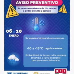 Emite CEPC alerta por clima gélido para los próximos días.